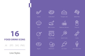 Food Drink Icon Set Line Styles