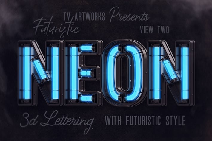 Futuristic Neon 3D Lettering View 2