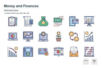 Money and finance soft color icons