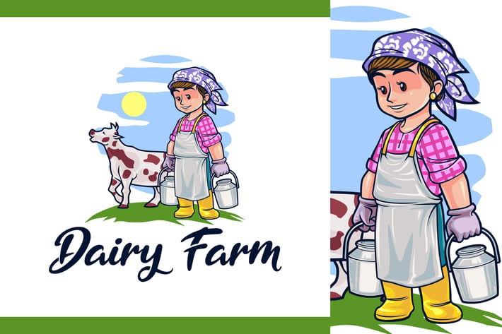 Cartoon Dairy Farm & Livestock Logo