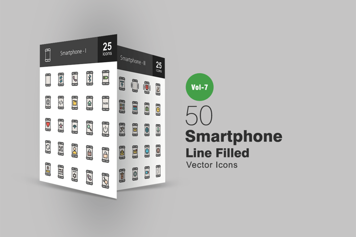 50 Smartphone Filled Line Icons