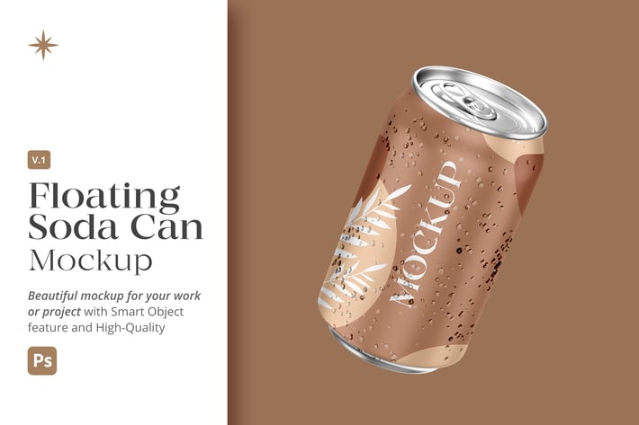 Realistic Floating Soda Can Mockup v1