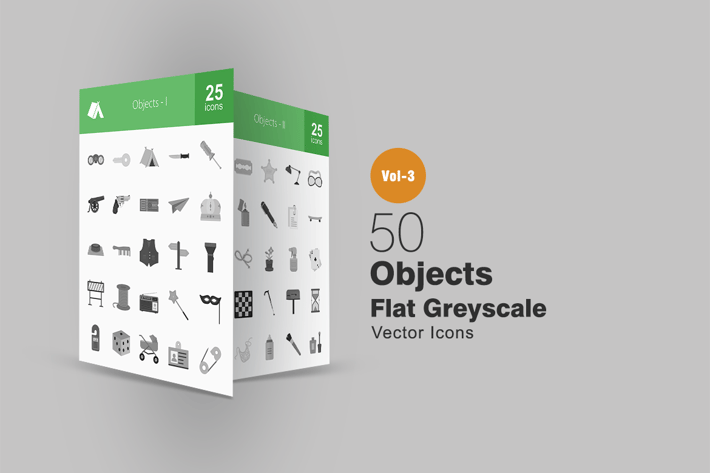 50 Objects Greyscale Icons