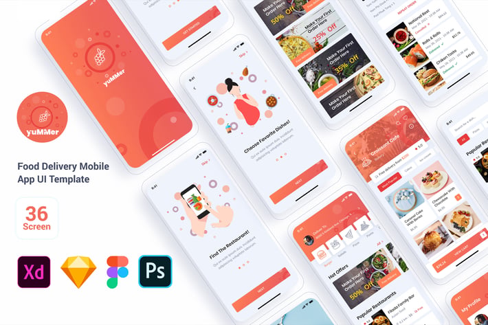 Yummer - Food Delivery Mobile App UI Template