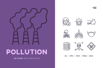 36 Pollution Icons Outline Style