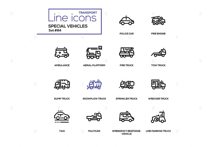 Special vehicles - line design icons set