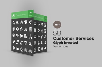 50 Customer Services Glyph Inverted Icons