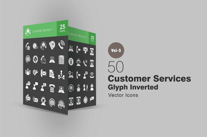 50 Customer Services Glyph Inverted Icons