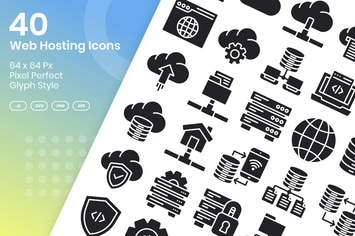 40 Web Hosting Icons Set - Glyph