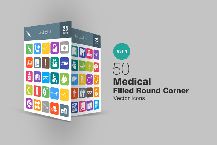 50 Medical Filled Round Corner Icons