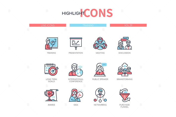 Business training - line design style icons set