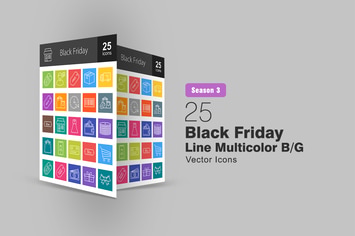 25 Black Friday Line Multicolor B/G Icons