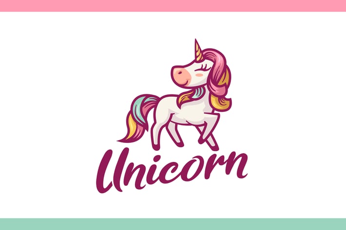 Cartoon Colorful Unicorn Character Mascot Logo