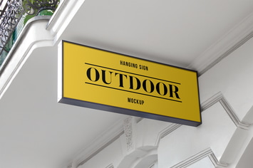Outdoor Hanging Logo Sign Mockup #1