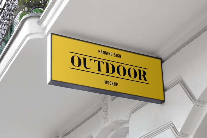 Outdoor Hanging Logo Sign Mockup #1
