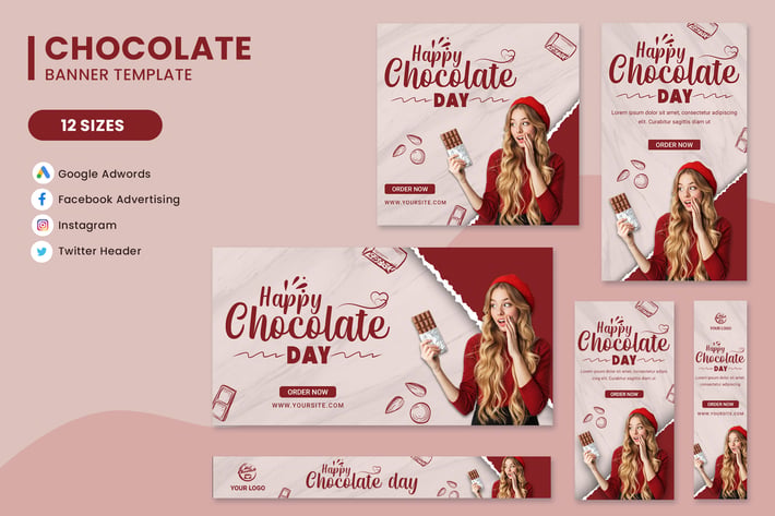 Happy Chocolate Day Sale Banner Ads Set Template