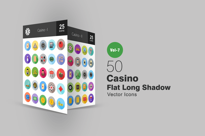 50 Casino Flat Shadowed Icons