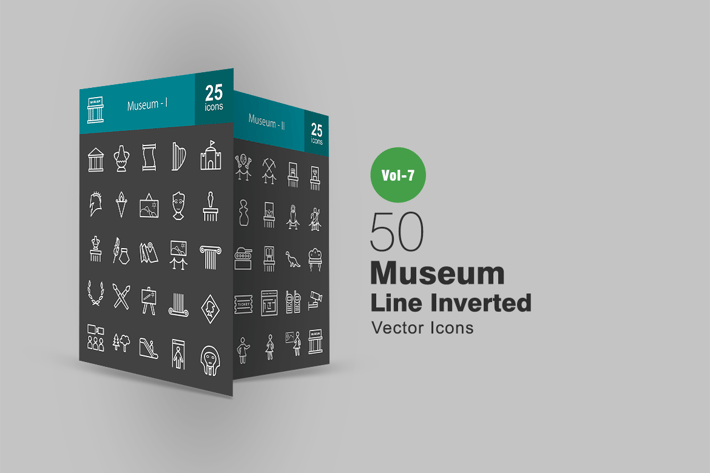 50 Museum Line Inverted Icons