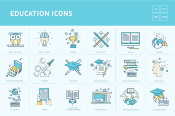 Flat Line Icons for Education