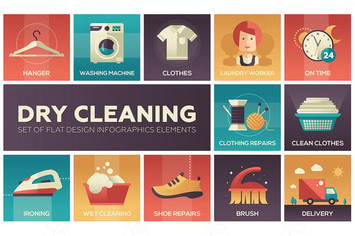 Dry cleaning - set of flat design style icons