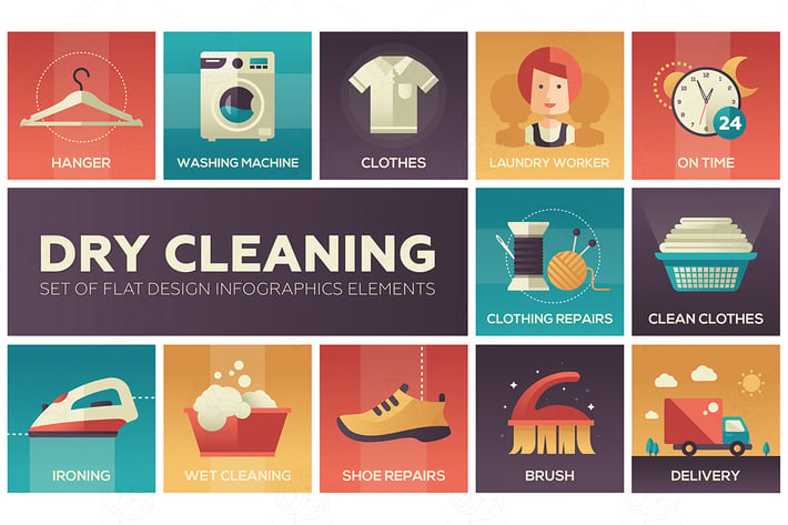 Dry cleaning - set of flat design style icons