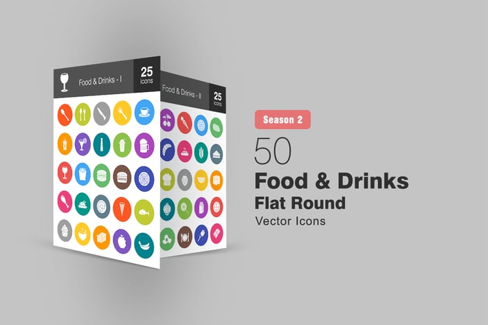 50 Food & Drinks Flat Round Icons Season II