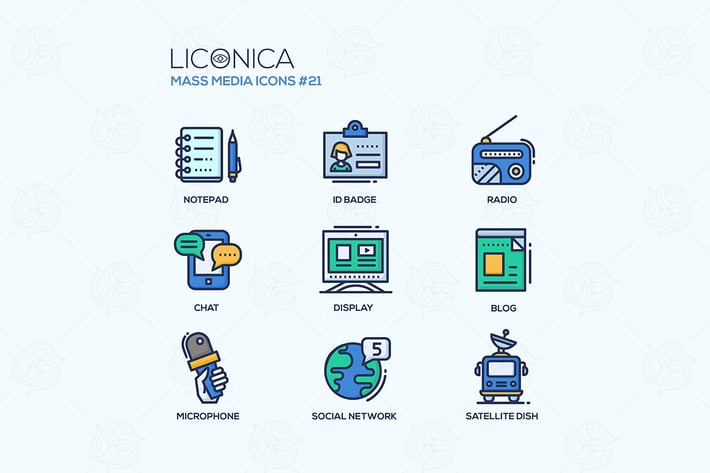 Mass Media - colored modern line icons set
