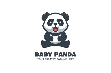 Cute Baby Panda Mascot Character Logo Template