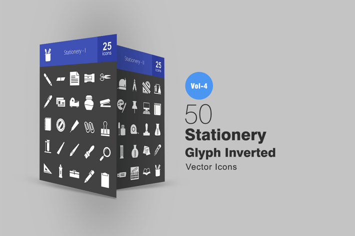 50 Stationery Glyph Inverted Icons