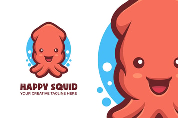 Cute Squid Cartoon Mascot Logo Template