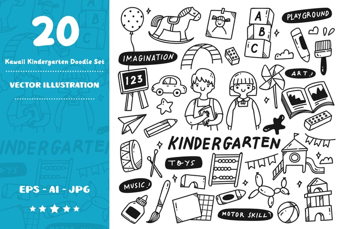 Kawaii Kindergarten Teacher Doodle Set