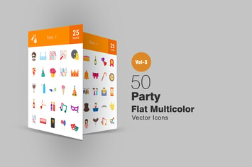 50 Party Flat Multicolor Icons