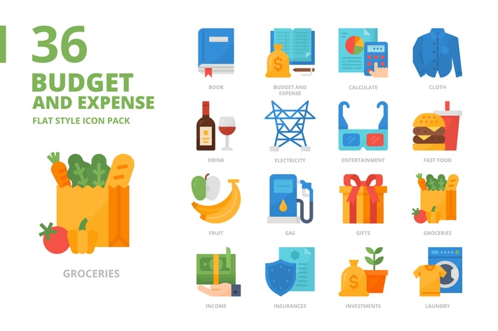 Budget and Expense Flat Style Icon Set