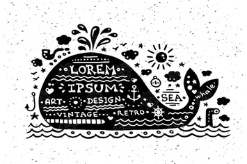 Illustration of vintage grunge label with whale