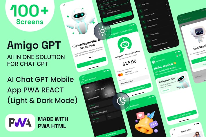 Amigo AI Chatbot GPT Mobile App PWA React Template