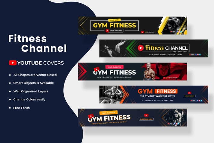 Fitness YouTube Channel Banners Template