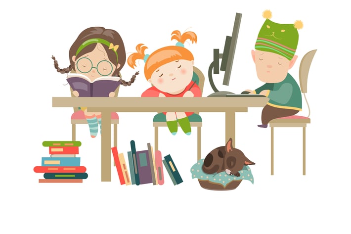 Friends doing homework. Vector 