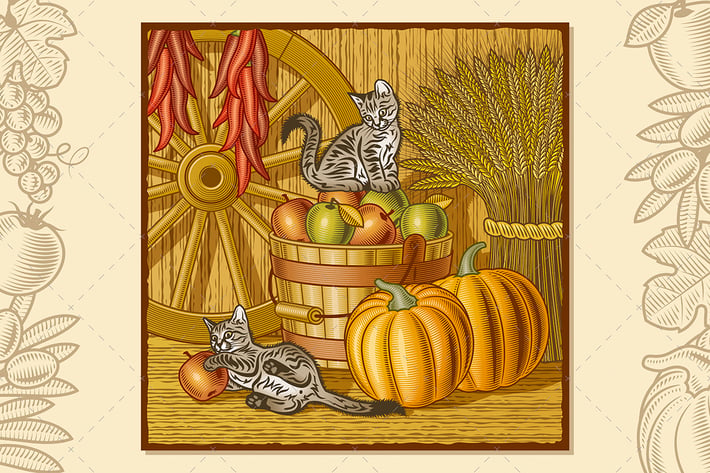 Retro Barn With Harvest