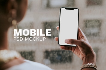 Woman using screen mobile phone mockup design