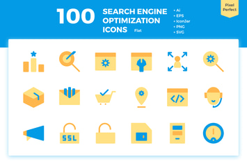 100 Search Engine Optimization Icons (Flat)