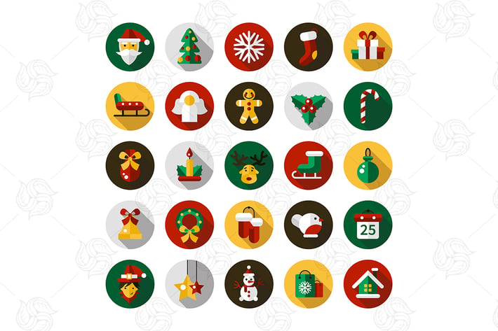 Christmas & New Year Flat Design Icons Set