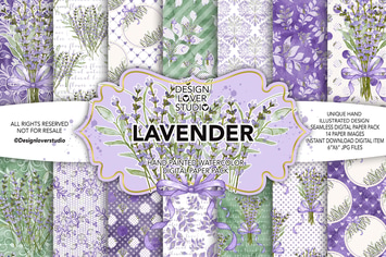 Watercolor LAVENDER digital paper pack