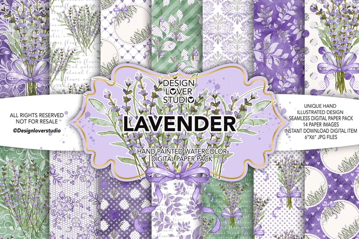 Watercolor LAVENDER digital paper pack