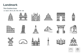 Landmark and world monuments thin outline icons