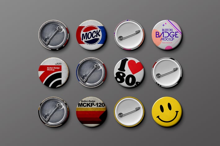Button Badge Mockup Set Vintage Metal Plastic