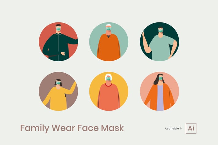 Family Wear Face Mask Illustration