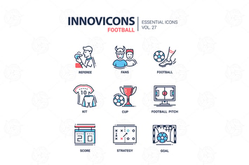 Football - modern color vector single line icons 