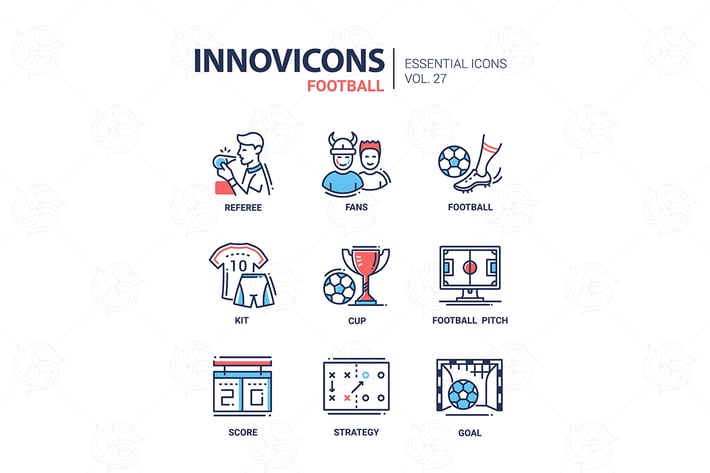 Football - modern color vector single line icons 