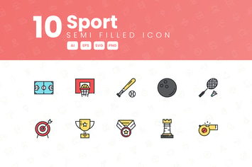 10 Sport Semi Filled Icon Collection