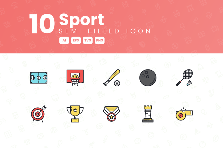 10 Sport Semi Filled Icon Collection